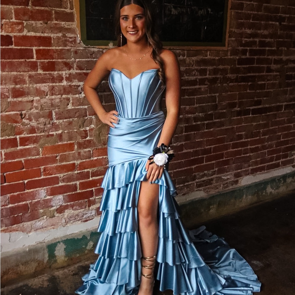 Sherri Hill Blue Strapless Prom Dress